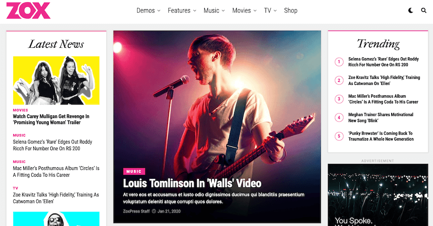 ZoxPress Entertainment - The All-In-One WordPress News Theme